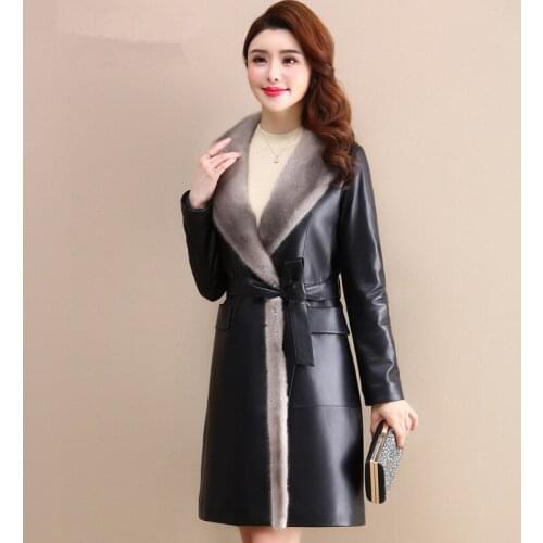 Genuine Leather winter Jacket mink fur collar down jackets for women real sheepskin coat chaqueta mujer MY
