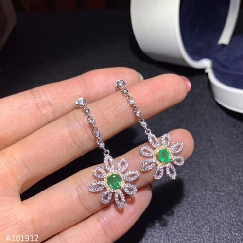 KJJEAXCMY Supporting detection 925 sterling silver natural purple emerald emerald girls earrings white gold support detection