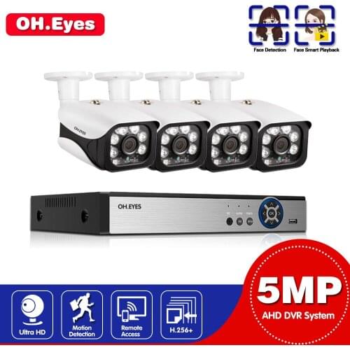 OH.EYES H.265 4CH CCTV System 4PCS 5MP Outdoor Weatherproof Security Camera DVR Kit Day/Night Home Video Surveillance System