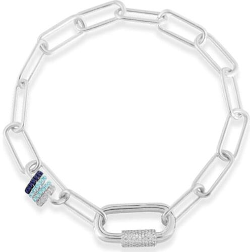 SOELLE Luxury Brand Real 925 Sterling Silver Chain Adjustable Bracelet with Blue Zircon Sliding Circles for Women Fine Jewelry