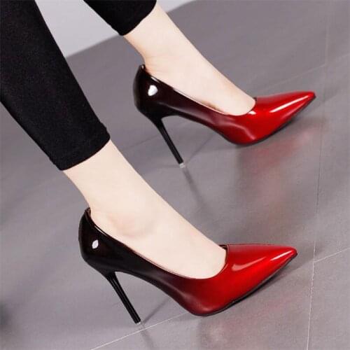 Gradient color Pointed Toe Shallow 10CM High heels pumps women shoes2020 Office Mixed Colors Thin Heels Rubber sole ladies shoes