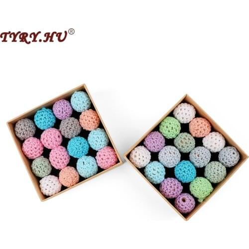 TYRY.HU Handmade Crochet Beads 20PC Elegant Wooden Beads 16mm Ball Knitted By Cotton Thread for DIY Jewellery Making Ecofriendly