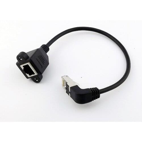 1x Ethernet LAN Network RJ45 Male Down Angled to Female Panel Mount Male to Female Extension Cable 30cm UP/Down Angle