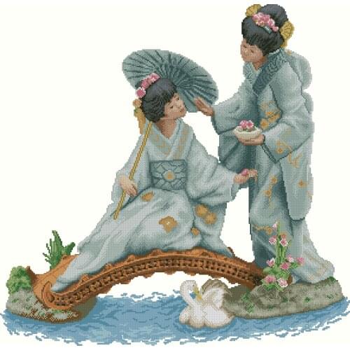 Japonesas Maid Woman Clear Picture Top Quality Cross Stitch Kits Crafts 14CT Unprinted Embroidered Handmade Art Set Decor