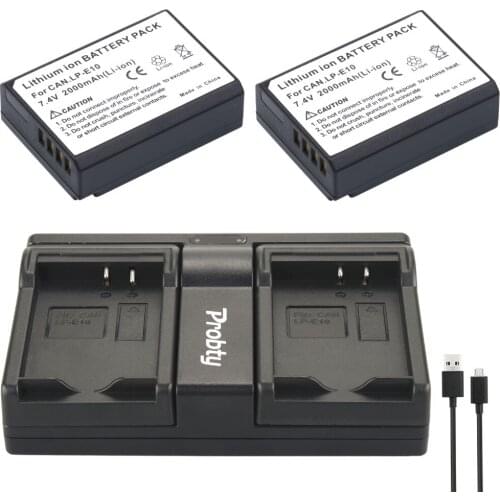 PROBTY 2pcs LP-E10 LP E10 Camera Battery + USB Dual Charger For Canon EOS 1100D 1200D 1300D Kiss X50 X70 X80 Rebel T3 T5 T6