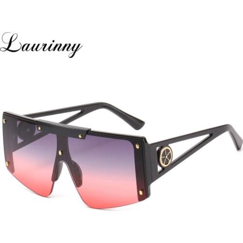 2021 New One Piece Lens Sunglasses Women Rivet Semi-Rimless Shades Fashion Black Frame Oversized Sun Glasses UV400 Female T014