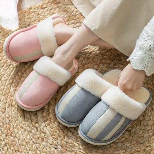 Womens Winter Indoor Antiskid Thickened Slippers Warm Shoes Home Postpartum Slippers Lovers Cotton Men Plush Shoes