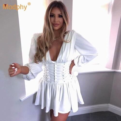 2021 Spring Sexy V-Neck Lantern Sleeve Lace White Black A-Line Dress Women Elegant Celebrity Club Evening Party Dress Vestidos