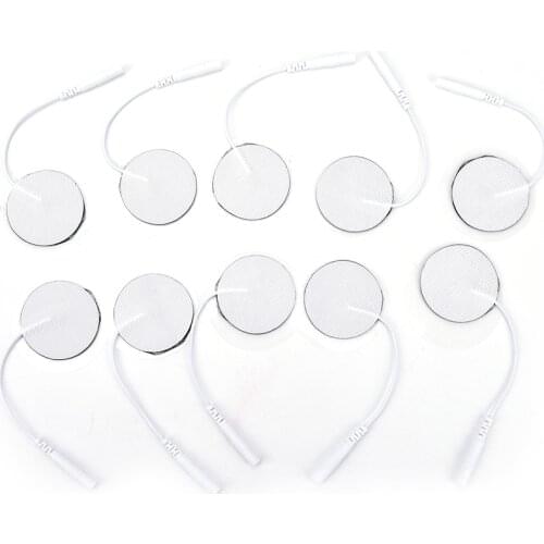 10PCS Body Massage Round Electrode Pad with Cable Medium Frequency TENS Therapy Electronic Cervica Vertebra Physiotherapy