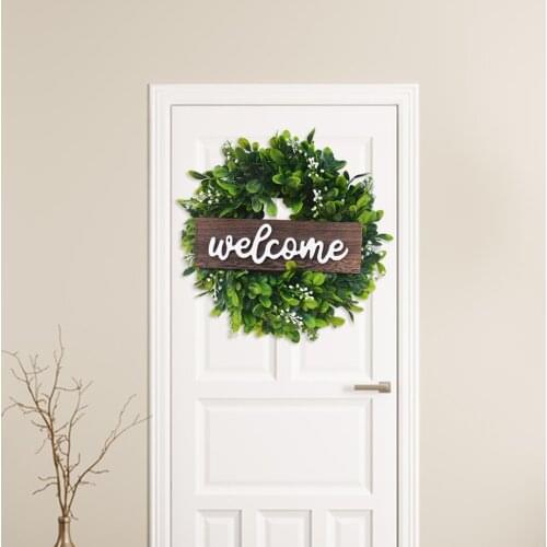 12 inch Wreath for Front Door Artificial Eucalyptus Garland Wooden Welcome Sign Floral Wreath for Wedding Party Home Wall Decor