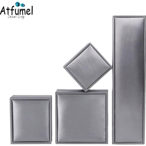 Wholesale Kit Jewelery Box Elegant Soft Brushed PU Leather Wedding Ring Holder Silver Ring Pendant Earring Organizer Case 4Pcs