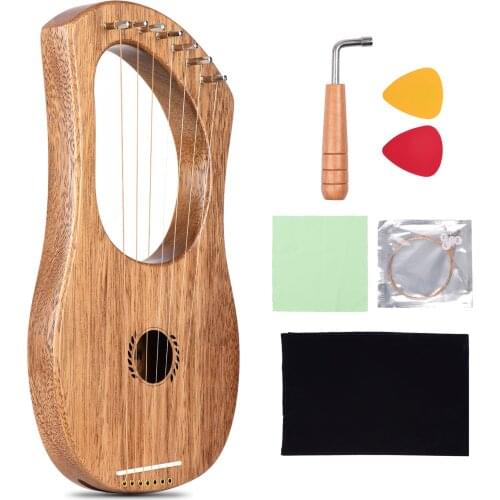 7-String Lyre Harp Ancient Style Lyres Terminalia Wood String Instrument with Carry Bag/ Extra String Set/ Tuning Wrench