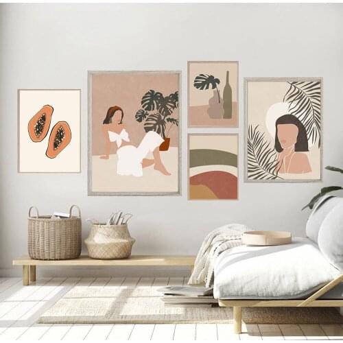 Abstract Pretty Girl Face Canvas Panting Papaya Plants Poster Print Wall Art Picture For Livingroom Scandinavian Home Decor