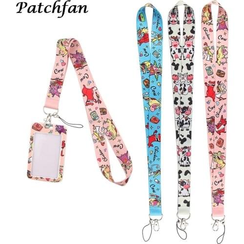 AD116 Patchfan Credit Card Protective Cover Cartoon Cow Multi-function Mobile Phone Neck Lanyards For key Badge Neck Strap