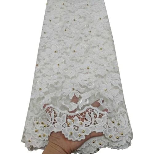 African Lace Fabric 2021 High Quality Lace Sequins French Net Lace Tulle Mesh Fabrics White Lace beads Wedding Fabrics ETB109