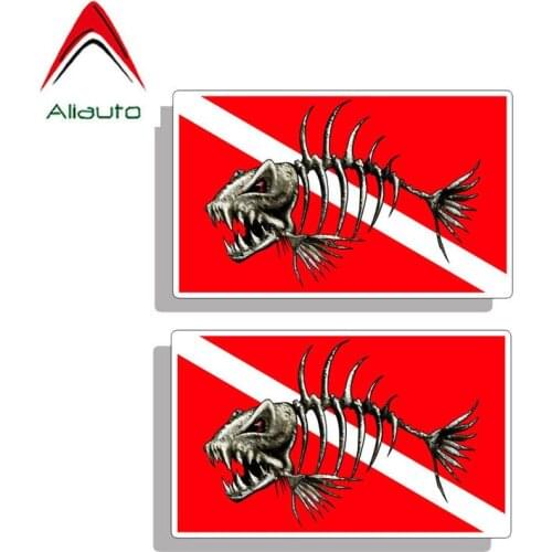 Aliauto 2 X Fashion Car Sticker Skull Fish Bone Scuba Diver Accessories PVC Decal for Ford Focus 2 Passat B6 Chevrolet,10cm*6cm