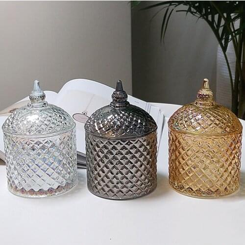 Amber Crystal Glass Storage Jar Lids Candy Jar Glass 450ml Container Cookie Cotton Swab Box Storage Interior Tabletop Decoration