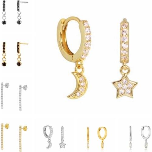 BOAKO Star Moon Earrings For Women 925 Sterling Silver Earrings Dangle Piercing Jewelry Ear Cuffs Pendientes Серьги #11.6