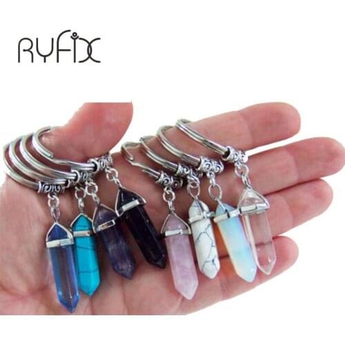Natural Stone Keychain Imitation Pink opal Purple Crystal Key rings bag charm bullet shape NL02
