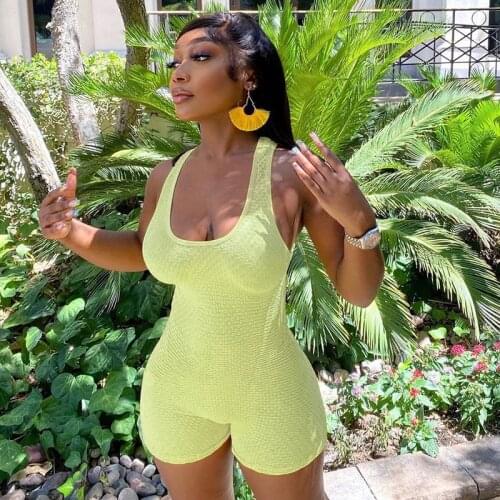Spring Autumn Sleeveless Skinny Solid Colors Rompoers High Waist Backless Sport Rompers Women Sexy Slim Fit It Casual Playsuits
