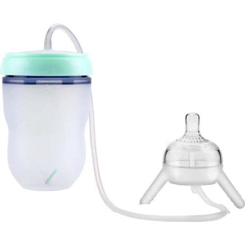 Baby Feeding Bottle Long Straw Hands-free Bottle Multifunctional Baby Bottle Kids Cup Silicone Sippy NO BPA