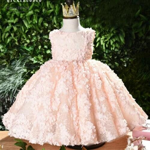 Fashion Flower Girl Dresses for Wedding Party Elegant Coral Pink Gown Lace Dress Kids Communion Dress Gown XF043