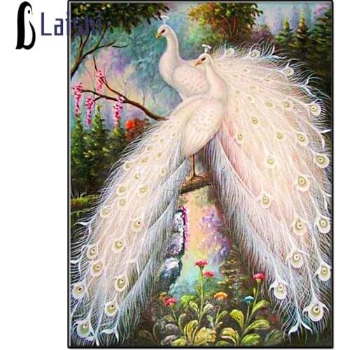 DIY photo custom White peacock diamond mosaic diamond embroidery painting animal full drills square round cross stitch decor