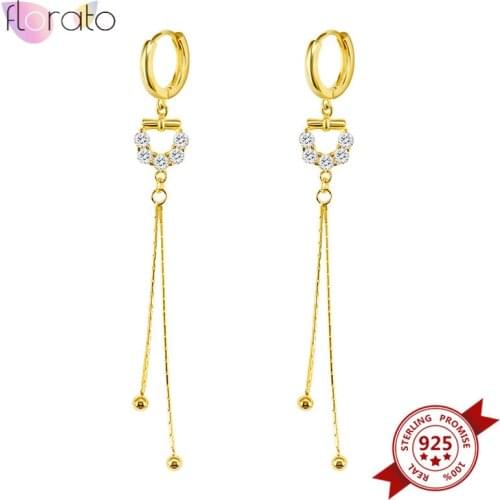 Korean Long Crystal Tassel Gold Color Dangle Earrings for Women Party Wedding 925 Sterling Silver Ear Buckle Drop Earrings