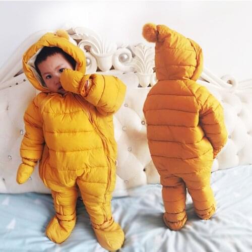 Toddler Snow Suit Baby Girl Cotton Overalls Rompers Hot 2020 Newborn Baby Jumpsuit Hooded Plus Velvet Warm Baby Boys Snowsuit