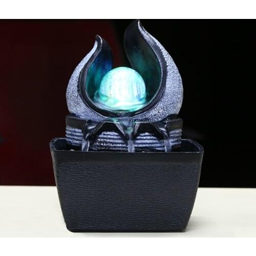 110-240V Brief Resin Water Flowing Cycle Fountain Office LED Light Desktop Feng Shui Lucky Living Room Home Decor Creative Gift