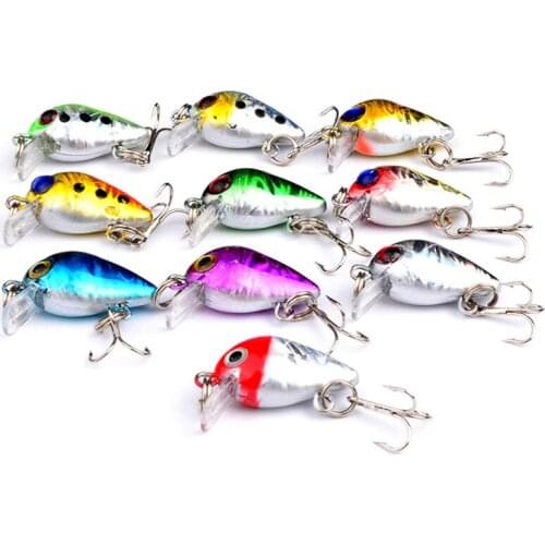 HiUmi 10Pcs Mini fishing lures 2.6cm 1.6g Fishing bait 10# high carbon steel Treble hook fishing tackle