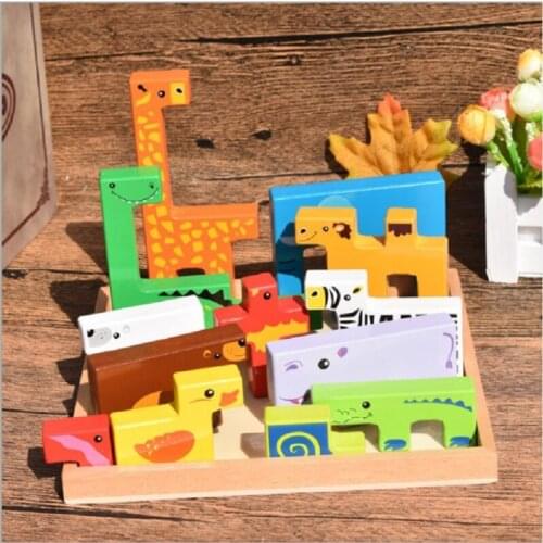 Montessori Toys Educational Wooden Toys for Children Early Learning 3D Animal cognitive matching