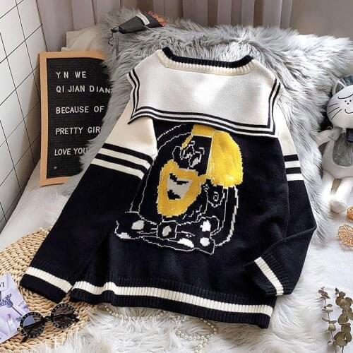 Korobov Autumn Winter Cartoon Embroidery Cardigans Japanese Preppy Style Kawaii Cardigan Korean Long Sleeve Oversize Sweaters
