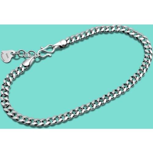 Classic Mens 100% 925 Silver Bracelet-Minimalist 4MM Whip Chain Hip Hop Jewelry Accessories Link Bracelet