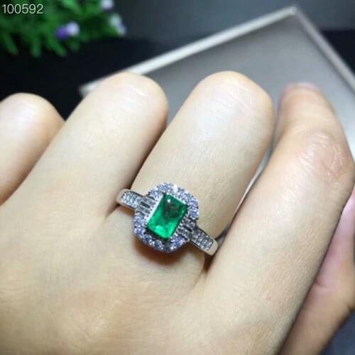Natural emerald ring 4 * 6 mm rectangular emerald ring precious Gemstone exquisite jewelry