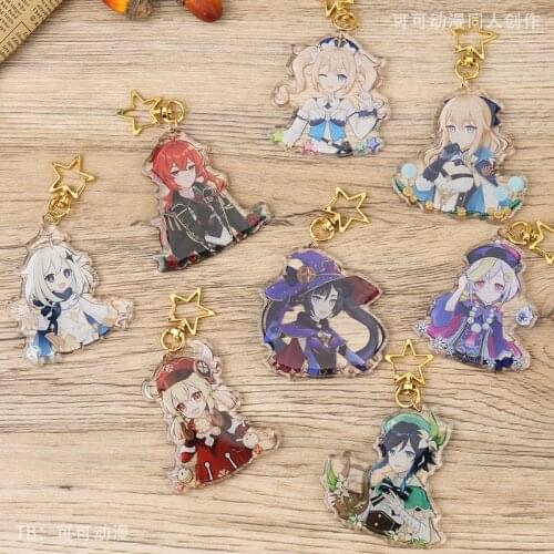 Collection Toy Genshin Impact HOT Game Anime Drop Glue Charm Keychain Pendant Paimon Barbara Venti Jean Diluc Venti Qiqi Mona