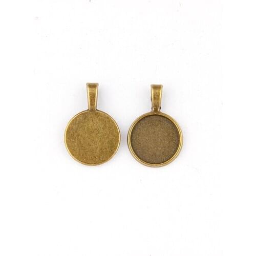 Fit 16mm Round Antique Bronze Pendants Setting Cabochon Cameo Base Tray Bezel Blank DIY Jewelry Findings