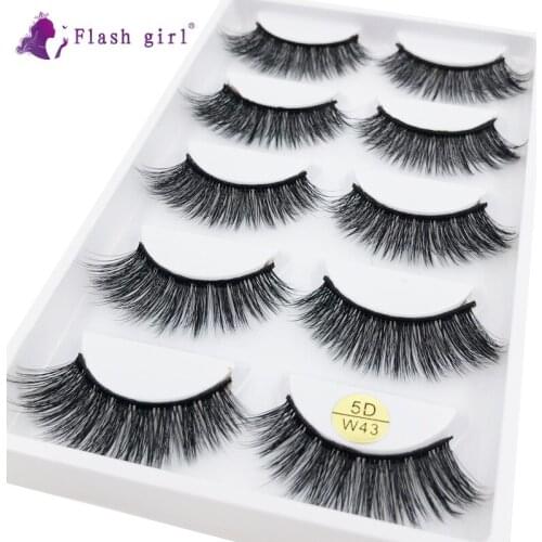 Flash Girl Best Selling Mink Eyelashes 5D-W43 Thick Soft Fake Eyelash Extension Wispy Natural Full Strip Lashes Makeup
