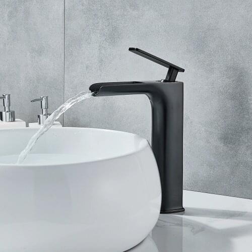 Black Bronze Basin Faucet Mixer Tap Deck Mount Waterfall Bathroom Faucet Vanity Vessel Sinks Mixer Tap Cold And Hot Water Tap