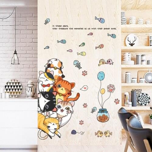Cartoon Cats With Fish Wallpaper Cute Kitten Sticker For Room Wall Kids Living Room Bedroom Wall Mural TV Background Decor