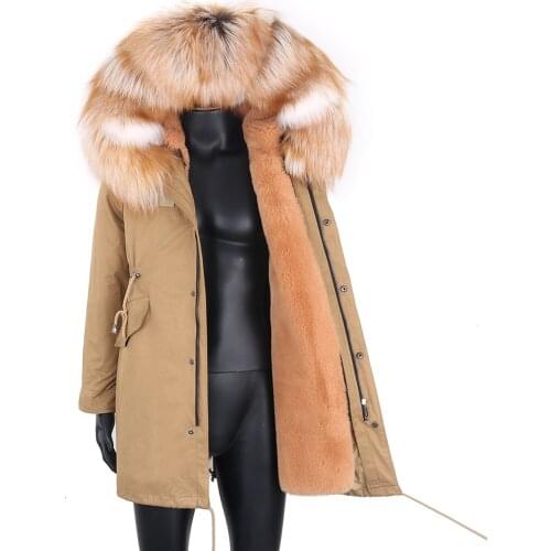 2021 New Mens winter outwear Real fox fur collar Warm Faux Rabbit fur lined hooded parka Detachable