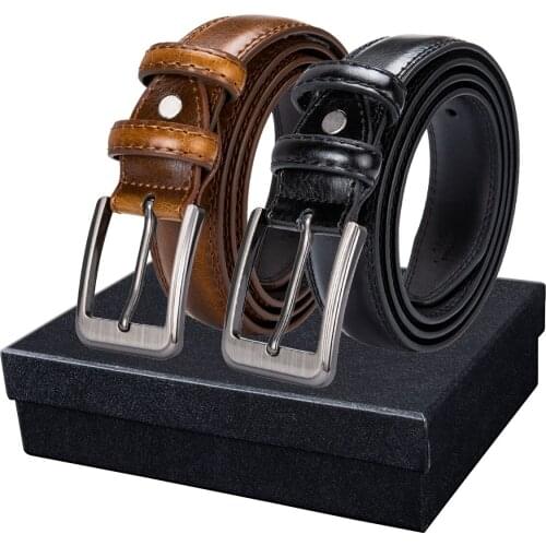 Mens Genuine Leather Belt Pin Buckle 100% Cow Leather Fashion & Classic Waist Strap Design for Work Business Casual Barry.Wang