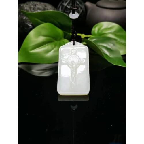 Natural hetian jade A white jade pendant handcarved jade cross pray for jesus jade pendant jadeite jade necklace jewelry women
