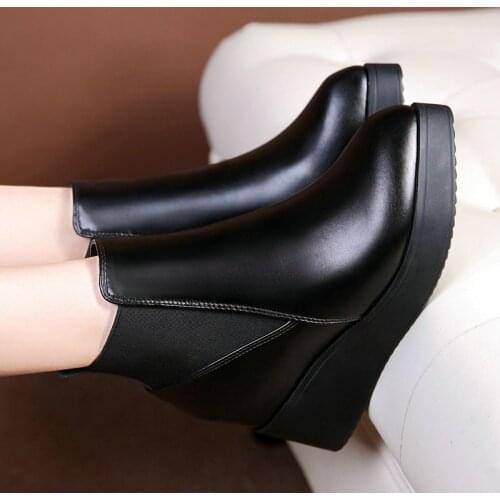 Newest Fashion Ankle Boots Winter Pointed Toe Boots Quality Leather Platform Boots Elastic band Autumn Ladies Boots Size 34-40