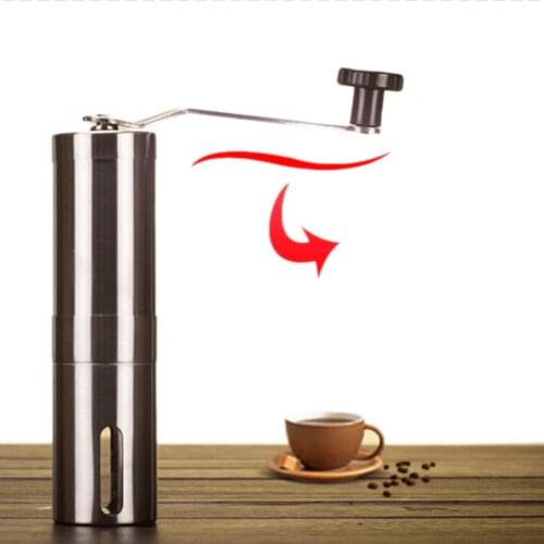 New 18.6cm Silver Coffee Grinder Machine Mini Stainless Steel Hand Manual Control Handmade Bean Cereals Burr Mill Kitchen Tool