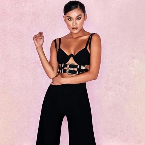 New Women Sexy Bandage Camisole Top Hollow Out Sleeveless Metal Piece Decoration Bodycon Party Camisole Top