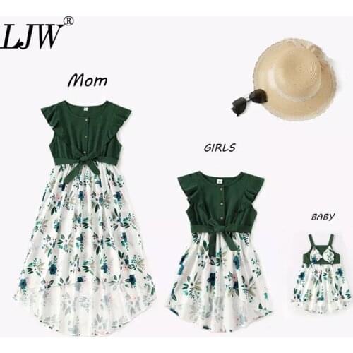 Mother and Daughter Family Matching Clothes Irregular Printed Dress Suit Mom and Daughter Pure Cotton Girl Baby Girl Dress