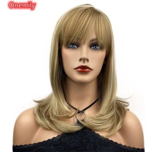 Onemily 18 Inch Long Straight Blonde Fashion Wig for Women Heat Resistant Fiber Daily Wear