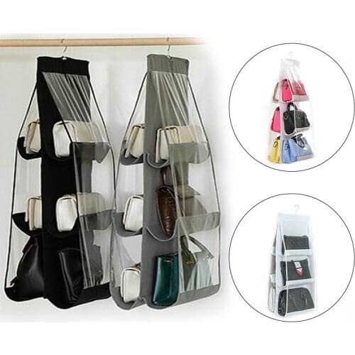 "6 Pocket Hanging Handbag Organizer for Wardrobe Closet Transparent Storage Bag Door Wall Clear Sundry Shoe Bag with Hanger Pouc
