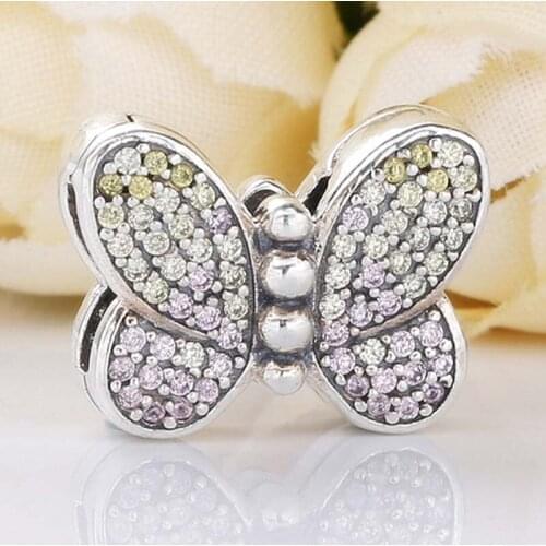 Original Reflexions Bedazzling Butterfly Clip Stopper Beads Fit 925 Sterling Silver Charm Bracelet Bangle Diy Jewelry